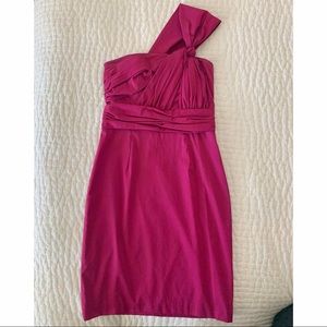 David Meister ruched taffeta one-shoulder dress